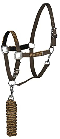 HORZE Halfter Chicago für Pferd und Pony, verstellbar mit Führstrick 2,25m, Braun, F