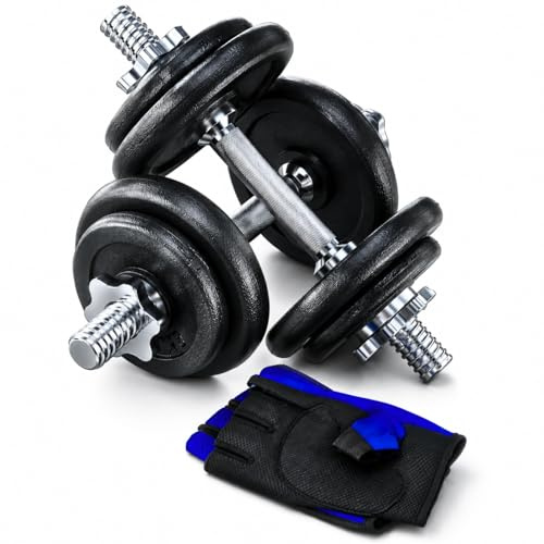 Germany B.e.s.t 20kg Hantelset Kurzhanteln Set mit Gusseisen Hantelscheiben & Sporthandschuhen – Verstellbare Dumbbells für Krafttraining, Fitness, Bodybuilding & Home Gym