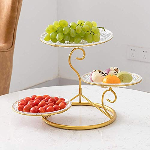 ZJYWMM 3 Tier Fruit Basket Stand, Fruit Etagere - Fruit Bowl Circular Wire Basket can be Used as Storage Basket, Bread Basket and Fruit Basket for Living Room Gold B