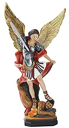 QIANLING 8.7 inch St Michael Statue, Archangel Michael Statues, San Miguel Arcangel Statue,Michael Archangel Defeated Lucifer Tramples Demon Statues, Religious Collectible Angel Sculpture