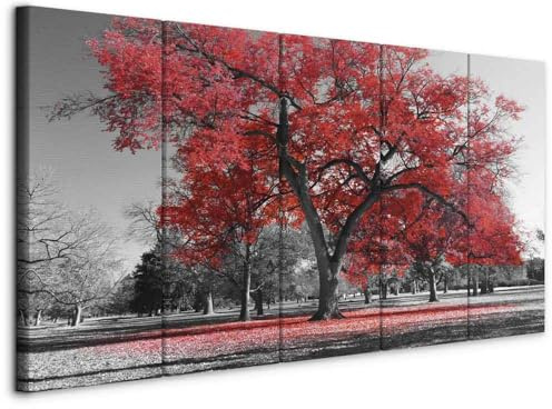 murando - Akustikbild Baum 5 tlg Bilder Akustikschaum Schallschutz Wand Kunst Akustikpaneele Wandpaneele Schalldämmung Wandbild Schallabsorber Akustikplatten Bäume Natur schwarz weiß rot c-B-0446-b-n