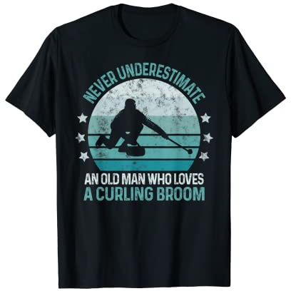 Never Underestimate An Old Man With A Curling Broom Retro T-Shirt