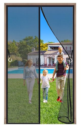 Magnetic Screen Door 185x200cm(73x79inch) Automatic Closing Magnetic Fly Insect Bug Screen,Keep Fresh Air in & Let Bugs Out, Without Drilling Easy to Install - Black A