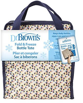 Dr. Brown’s Fold & Freeze Bottle Tote, Breastfeeding Essential Cooler Bag, 6 Baby Bottles Milk Storage - Multicolor