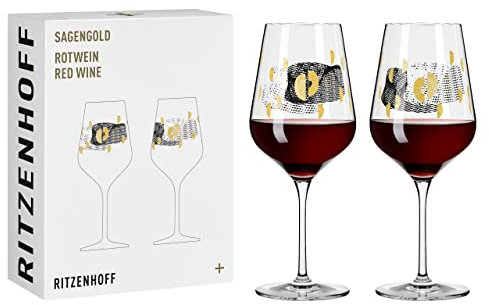 Ritzenhoff 3401002 Copa de vino tinto 500 ml - Serie Sagengold No. 2 - Set de 2 con motivo de uva, oro auténtico - Made in Germany
