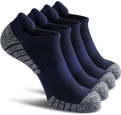 SITOISBE No Show Sports Compression Running Socks for Men Women Circulation 4-pairs, Low Cut Cushioned Socks Moisture Wicking Arch Support for Planter Faciatis Golf Exercise, Navy Blue, Medium