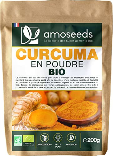 Curcuma en Poudre Bio 200G | 3% Curcumine | Articulations, Mobilité, Digestion, Peau | Qualité Supérieure