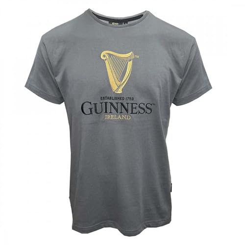 Traditional Craft T-Shirt pour Homme Harpe D'étain Irlandaise Couleur Or Manches Courtes, Gris, XL