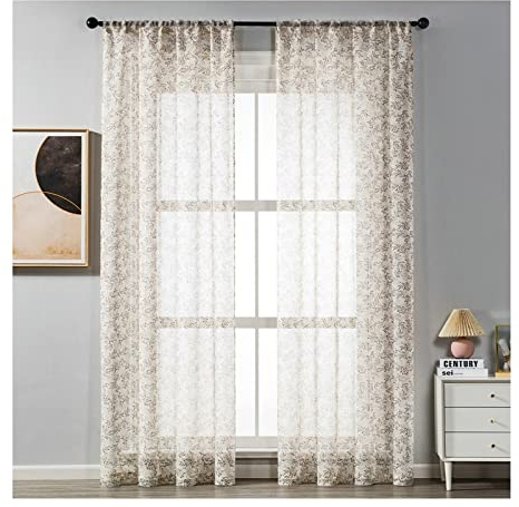 Aotiwe Küchengardinen Modern Zweiteilige, Gardinen mit Ösen Braun Geäst Polyester 2 Stücke 132X214cm