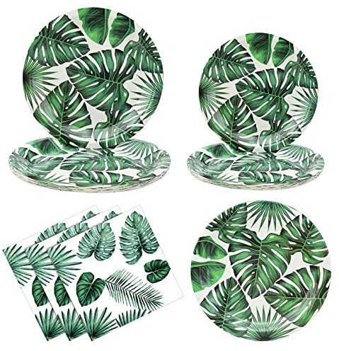 Set di 60 Stoviglie di carta di palma tropicale per 20 Ospiti Feste di Hawaiano, Forniture per Feste Tropicali Piatti Tovaglioli, Stoviglie per Feste per Decorazione di Hawaiano Baby Shower compleanni