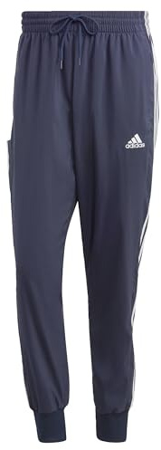 adidas För Män AEROREADY Essentials Tapered Cuff Woven 3-Stripes Pants, Legend Ink/White, XL