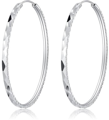 Deyanse Große Silber Creolen Ohrringe für Damen, Klappcreolen Silber 925 Groß, Hypoallergen Polierte Ohrringe Kreolen, 40/50/60mm Durchmesser Runde Kreis Endless Ohrschmuck, Dünne Große Creolen
