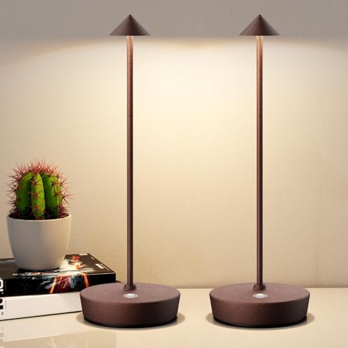 Lampada da Tavolo Ricaricabile senza fili per Interni/Esterni (2 Ruggine) | lampada da tavolo a led ricaricabile, 3 Modalità di Colore, Dimmerabile Impermeabile, 6000mAh per Ristorante Comodino