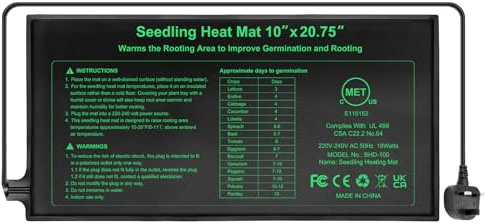 RC SLL Seedling Heat Mat 10 x 20.75,Waterproof Plant Hydroponic Heating Mat for Seed Starting,Plant Germination and Reptile with Power-Off Protection (1 Pack)