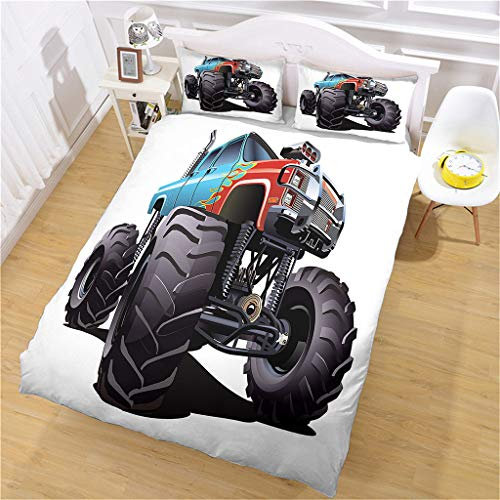 ALLTOV Baby bettwäsche 135x200 cm, Cartoon-Traktor Mikrofaser bettwäsche Set 3 teilig : 1 Bettbezug + 2 Kissenbezug 80x80 cm, Superweiches hypoallergen Winter bettbezüge, Schlafkomfort