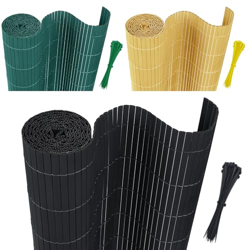 AufuN Sichtschutzmatte PVC Sichtschutzzaun 160x600cm Anthrazit | Mit Kabelbindern Standard Sichtschutz Bambus Windschutz für Garten Balkon und Terrasse-Interne W-Struktur Verstärkte Lamellen