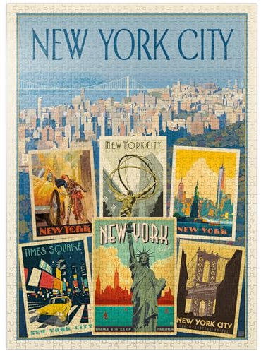 New York City: Multi-Image Collage Print, Vintage Poster - Premium 1000 Piece Jigsaw Puzzle for Adults