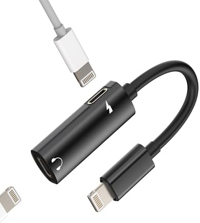 Adaptador Auriculares Cargador Jack Lightning para iPhone (2en1) Microfono Cascos Dongle Aux Accesorios Carga Audio Convertidor Cable Auxiliar Coche Audifonos para Apple 14 13 12 11 Pro MAX para iPad