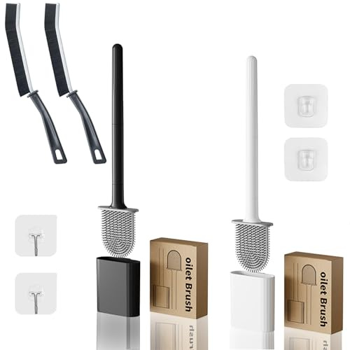 Brosse WC Silicone, Lot de 4 brosses WC en Silicone, Brosse WC, Brosse a Toilettes WC Mural sans Percageà, Noir Blanc