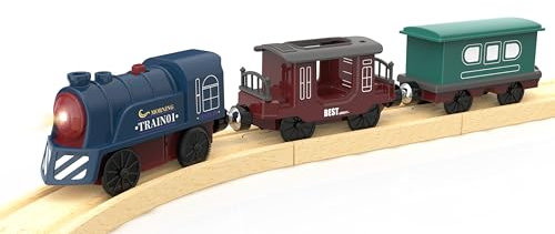 Battery Operated Train for Wooden Track, 3Pcs Train Toy Set for 3 4 5+Years old Boy Girl Kids, Motorized Train Accessories Electric Train Compatible with Thomas & Friends, Brio and Chuggington