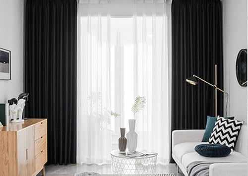 Gualiy Vorhänge Blickdicht 2 Stück, Verdunkelungsvorhang Ösen 102x183CM Einfarbig Vorhang Schwarz Vorhänge für Wohnung