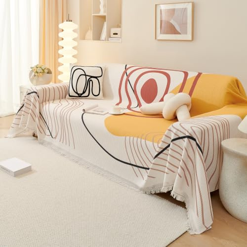 VanderHOME Copridivano Super Soffice, Telo Copridivano 3 Posti, Plaid divano Decorativa a Motivo Artistico con Frangia per Divano/Letto/Esterno 180 * 150cm-Alba