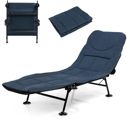 GOPLUS Karpfenliege, Angelliege bis 200kg belastbar, Campingliege Campingbett klappbar mit 6-Fach Verstellbarer rückenlehne & großen Schlammfüßen, Feldbett Klappbett für Angeln Camping