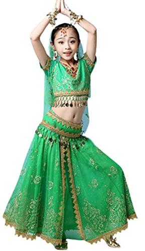 OTMYIGO 5 stücke Mädchen Bauchtanz Performance Kostüm Kinder Party Indischen Tanz Kostüme Bollywood Karneval Kleider