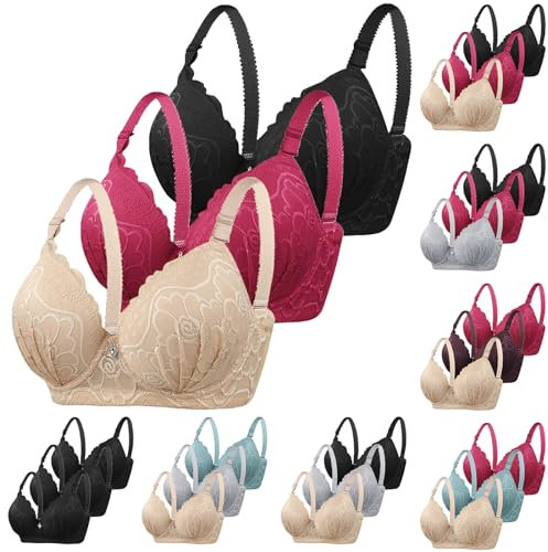XCXC 3er Pack BH Damen mit Bügel Push Up Sexy Spitzen-BH mit verstellbarem Träger Frauen Halt Große Brüste Klassische BHS Set für Damen Bequemer Unterwäsche Women Bra für Alltag