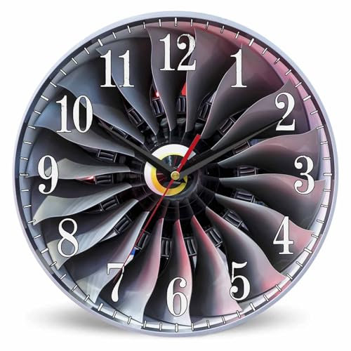 Mxocom Jet Engine Wall Clock Turbine Blade Fan Gear 10 Inch Silent Non Ticking Battery Operated Clock Vintage Round Clock for Living Room Bedroom Bathroom Office Decor