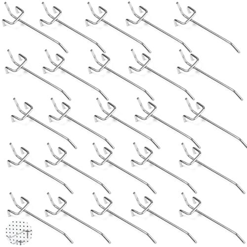 SKYPRO Assortimento di 25 ganci per pannello forato, ganci per pannello forato, accessori per pannelli forati, in metallo, per supermercati, negozi, soggiorno, cucina, casa (lunghezza 100 mm,