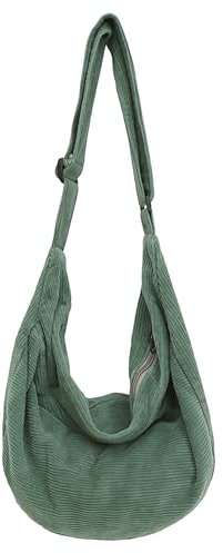 ibalulu Umhängetasche Damen Crossbody Bag, Cord Tasche Handtasche Damen Groß Casual Schultertasche mit Verstellbarer Schultergurt für Schule Büro Arbeit Reisen Ausflug Einkauf (Grün)