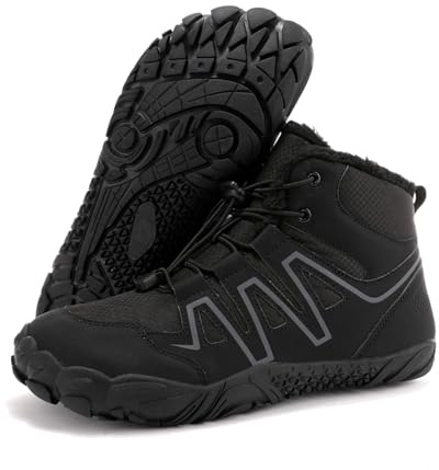 Womens Barefoot Winter Boots | Minimalist Wide Toe Box Hiking Shoes | Water Resistant Five Finger Ankle Booties | Fur Lined Zero Drop Sole Walking Sneakers Black 42