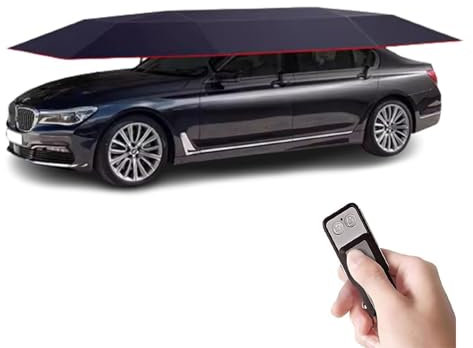 Housse de tente de voiture universelle, abri de voiture pliable avec protection solaire, housse de parapluie d'été entièrement automatique, auvent de carport mobile po(Size:5.0*2.3m,Color:Bleu marine)