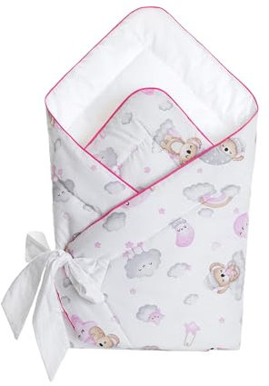 HOBBYGARDEN Baby Einschlagdecke Babyschale - Baby Pucktuch Decke für Neugeborene mit Kopfschutz und Kopfstützung – 75x75 cm - Swaddle Puckdecke von 0-3 Monate (Der schlafende Bär)