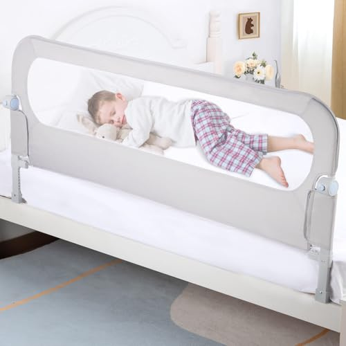 NUTIKAS Baby Bed Rail Guard for Toddlers - 58.7 Toddler Bed Rails for Twin, Full, Queen, King Bunk Size Bed Swing Down Bedrail Extral Tall Child Safety Side Railing Guards for Kids