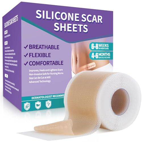 Silicone Scar Sheets, Medical Grade Silicone Scar Tape (1.6 x 60), Professional Scar Removal Treatment, Reusable, for Healing Keloids, Surgeries Scars, C-sections, and Burns