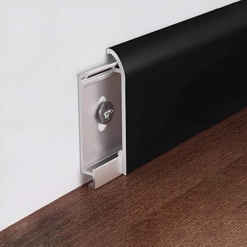 Raouoae Battiscopa per Pavimento Laminato 125 Cm * 2 Pezzi Battiscopa Elegante per Transizioni Perfette tra Pareti E Pavimenti in Spazi Residenziali E Commerciali(Black,Height:6 cm)