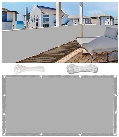 Woace Balkon-Sicht-Schutz Ohne Bohren Balkon Verkleidung mit Ösen und Kabelbinder Blickdichte Wasserfest Windfest und UV-Schutz Balkon Abdeckung für Balkongeländer Terrasse Garten Hellgrau 70x450cm