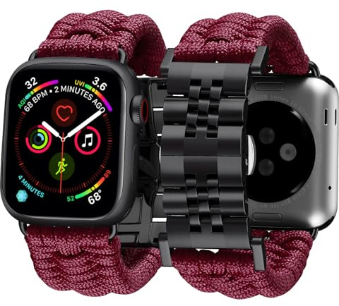 BINLUN Kompatibel mit Apple Watch Armband 49mm 46mm 45mm 44mm 42mm 41mm 40mm 38mm Geflochten 550 Paracord Stahl Sport Armbänder Kompatibel mit iWatch Ultra3/2/1 SE3/2/1 Series 11/10/9/8/7/6/5/4/3/2/1