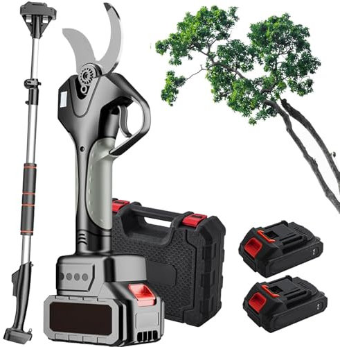 AUTUMFLATGAO Forbici Elettriche da Potatura, Cesoie a Batteria con Batteria 2×4.5Ah / Asta Telescopica da 2.1M, Potatore per Alberi da 50mm, Forbici per Rami per Frutteti da Giardino