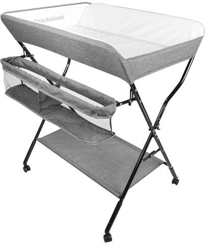 Wickeltisch, 3-in-1, Wickelkommode für Baby, von Geburt bis 12 Monate (bis 25 kg), Wickeltisch, faltbar, tragbar, Wickeltisch für Babys, mit 4 Rollen,86 x 62 x 96 cm (Schwarz)
