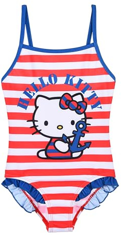 Sanrio Hello Kitty Maillot de Bain pour Fille, Maillot de Bain Une Pièce Motif Nautique pour Enfant, Tailles 3 à 8 Ans (FR/ES, Âge, 6 Ans, Taille Normale, Rouge)
