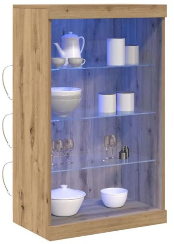 vidaXL LED-sido bord Artisan Ek 60,5 x 37 x 100 cm Konstruerat trä, Snygg förvaringsmöbel, modern rektangulär sideboard, LED ambient belysningsdisplay, mångsidigt samtida skåp
