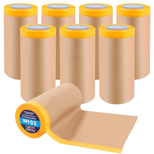 MUXHEL 8 Stück Abdeckpapier 30 cm * 15 m, Abdeckpapier Rolle, abdeckfolie mit klebeband, Malerfolie mit Klebeband, für Fenster abkleben malerkrepp