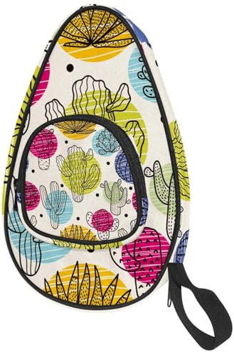 VAPOKF Housse pour raquette de tennis de table, motif cactus abstrait dessiné à la main, sac de raquette de ping-pong, sac de raquette de tennis de table avec pochette pour 4 à 5 balles