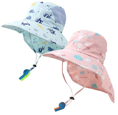 JSTHHTT 2 PCS Cappello Bambina, Cappelli Estivi con Protezione UPF 50+, Cappello da Sole Bambino Bambina a Tesa Larga, Bambini Bambino Pieghevole Cappelli da Sole da Spiaggia, Regolabile, 3-8 Anni