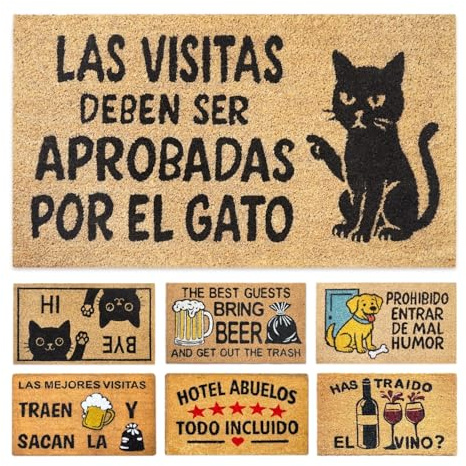 LUA VIKA Felpudo Entrada casa Originales y Divertidos - Aprobado por el Gato - 40x70 cm - Alfombra Entrada casa Exterior e Interior - Felpudo Coco - Resistente y Antideslizante