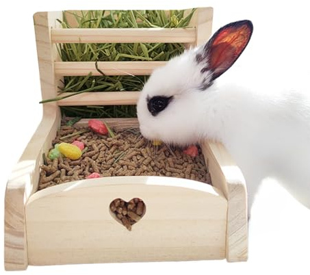 Heuraufe Für Kaninchen | Futterspender Für Kleintiere Gras - 2-in-1 Nagefeste Heuraufe Aus Holz Mit Großem Fassungsvermögen Für Mehrere Haustiere