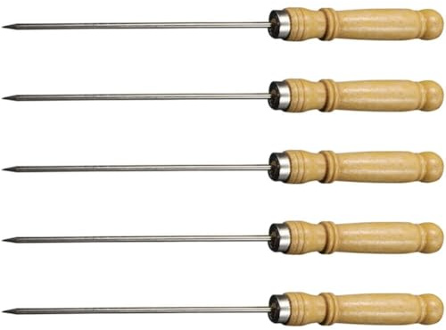 Ericetion 5 Stück Schaschlikspieße, Grillspieße, Edelstahl-BBQ-schaschlikspieße, Runde Holzgriffe, Spießstäbe Zum Grillen, Grillspieße Für Zuhause Und Restaurants